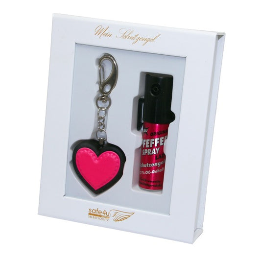 Geschenkbox Selbstschutz mit Alarm in Herzform und Pfefferspray